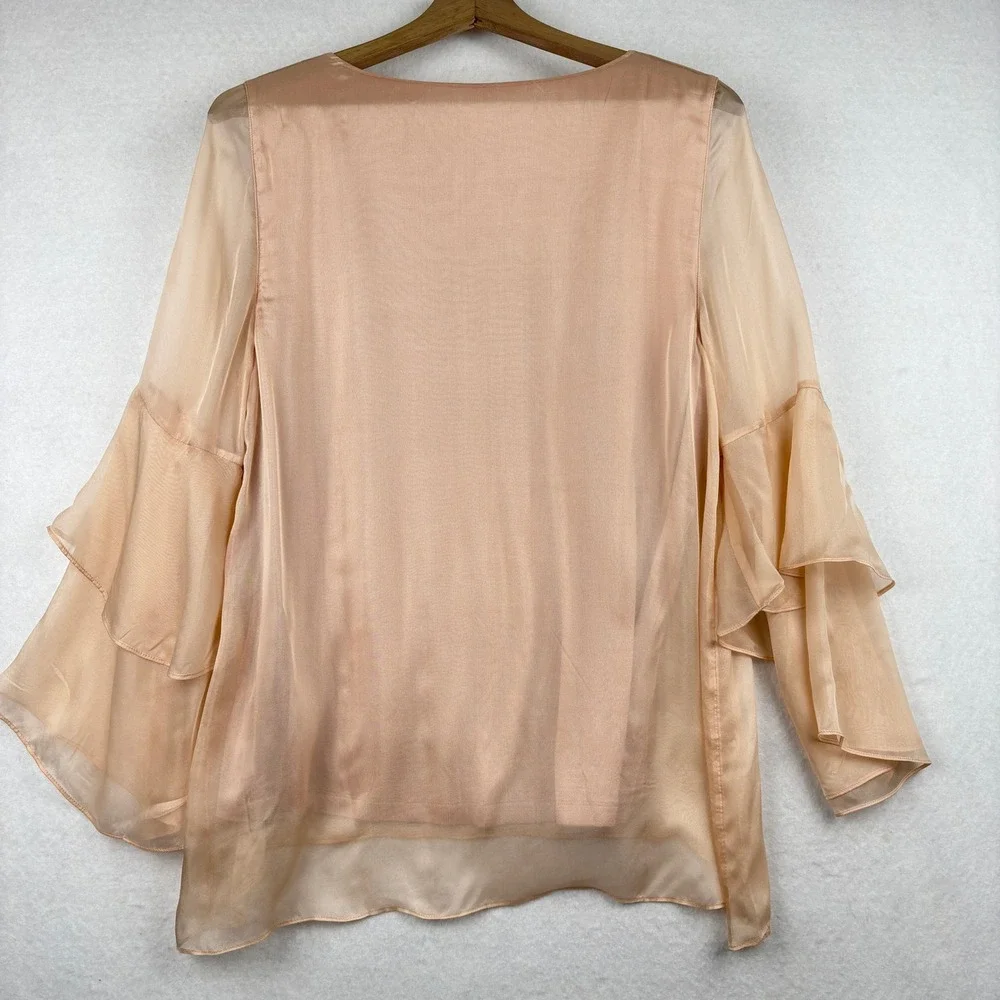 Soft Surroundings Blouse Womens Medium Silk Tiered Ruffle Sleeve - Picture 2 of 11